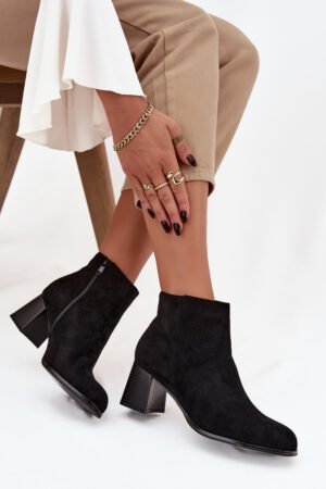 Sieviešu zābaki ar blokveida papēdi Eco Suede Black Marilou