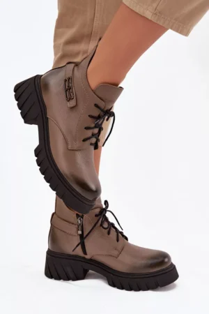 Zazoo 60483 Sieviešu ādas zābaki ar zemu stulbu, izolēti, smilškrāsā