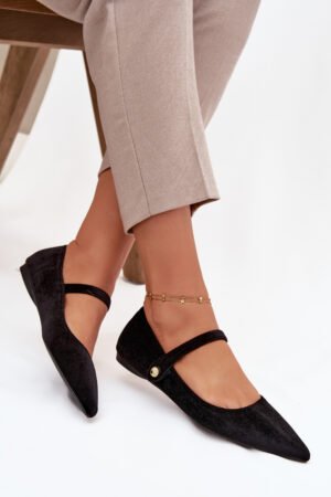 Samta balerīnas ar siksniņu un zelta detaļām, melnas Gisanne