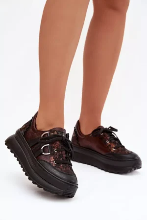 Ādas sieviešu sporta kurpes uz platformas Maciejka 06562-25 Šokolāde