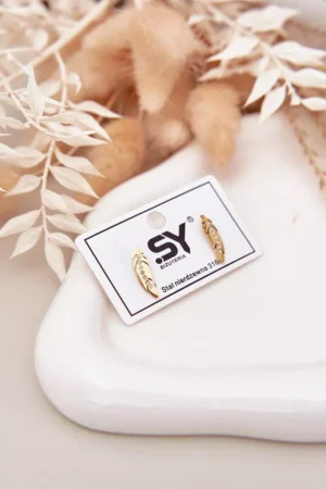 Lapu auskari ar cirkoniju, nerūsējošais tērauds, zelts