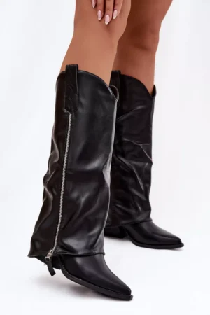 Kovboju zābaki ar papēdi no ekoloģiskās ādas, melnā krāsā Palira