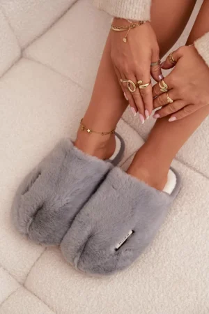 Pūkainas sieviešu čības pelēkā krāsā Belinna