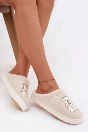 Pūkainas čības ar lāci Beige Noralie