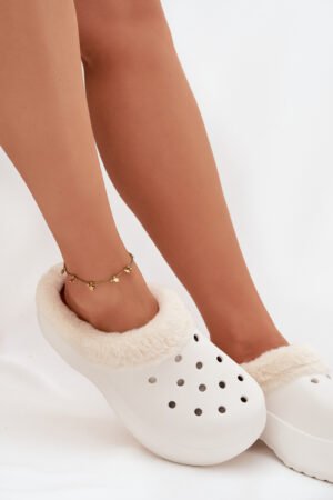 Putuplasta sieviešu čības ar kažokādas oderi, baltas, Palvine