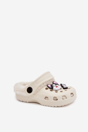 Putuplasta bērnu čības ar kažokādas oderi un aizdariem Krēmkrāsas Cerelle