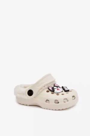 Putuplasta bērnu čības ar kažokādas oderi un aizdariem Krēmkrāsas Cerelle