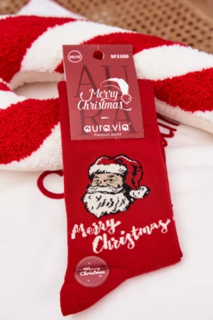 Vīriešu Ziemassvētku zeķes ar Ziemassvētku vecīti Priecīgus Ziemassvētkus Sarkans