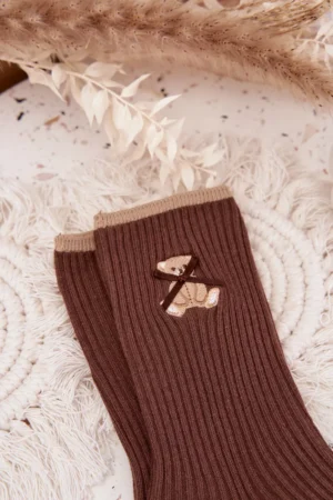 Kokvilnas zeķes ar šokolādes lācīša rakstu