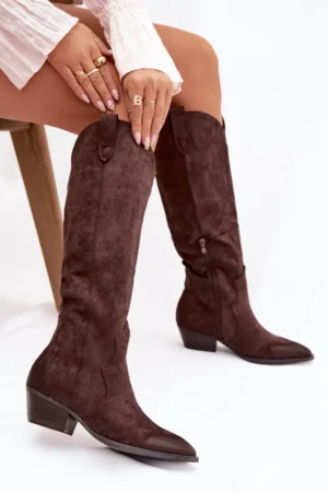 Eco Suede Cowboy Boots Sieviešu kurpes ar papēžiem Šokolādes Jenaya