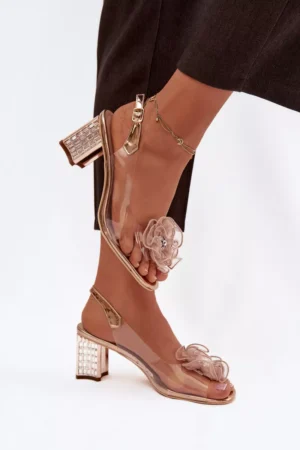 Sandales ar papēžiem un rotājumiem D&A; MR52-238 Rozā zelts