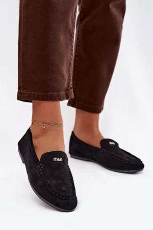 Sieviešu mokasīni ar nelielu zelta detaļu, melni Sarivelle