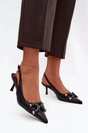 Sieviešu augstpapēžu sandales ar dekoratīviem elementiem, melnā krāsā Brienne