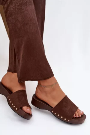 Sieviešu čības ar zelta sprādzēm Šokolāde Ferinna