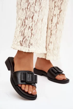 Sieviešu plakanās sandales ar sprādzi, melnas Melivra