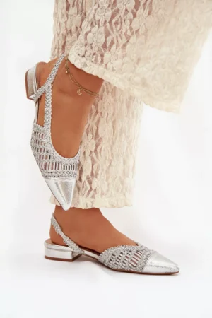 Sieviešu sandales ar pītiem blokiem, sudraba krāsā Nivorra