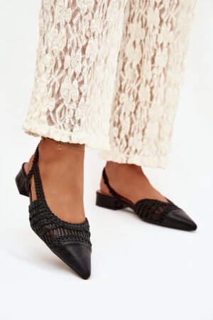 Sieviešu sandales ar pīti uz bloka melnā krāsā Nivorra