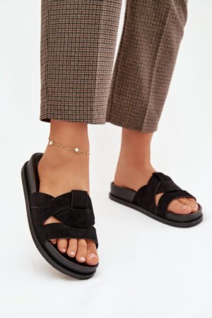 Sieviešu ekoloģiskās zamšādas čības ar siksnām, melnas Marivessa