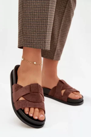 Sieviešu ekoloģiskās zamšādas čības ar siksnām Tumši brūnas Marivessa