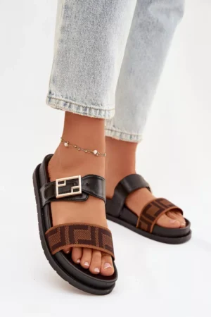 Sieviešu čības ar zelta sprādzi, melnas Fiorisse