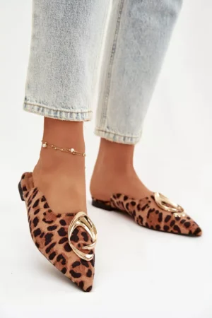 Sieviešu čības Mule ar dekoratīvu zelta detaļu Panterka Galvella