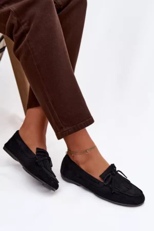 Sieviešu mokasīni ar bārkstīm, melni Janelisse