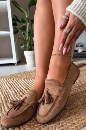 Sieviešu plakanās mokasīnas ar bārkstīm, brūnas Marilisse