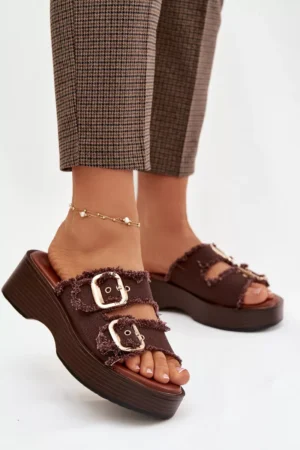 Sieviešu platforma čības ar zelta skavām Šokolāde Renelisse