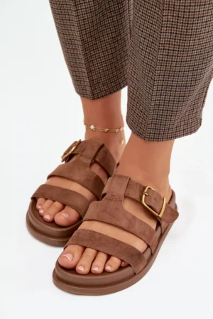 Sieviešu čības ar siksnām un zelta aizdari, brūnas Ulirissa