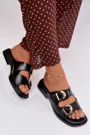 Sieviešu čības ar zelta skavām, melnas, Danelle