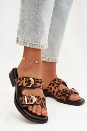 Sieviešu čības ar zelta sprādzēm Leopard Black-Brown Danelle
