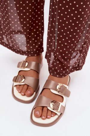 Damen čības ar zelta sprādzēm Beige Danelle