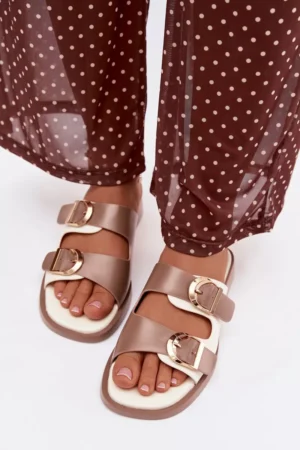 Damen čības ar zelta sprādzēm Beige Danelle