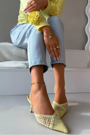 Austas sandales uz papēža, dzeltenas Hanelis