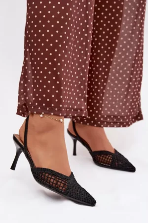 Austas sandales uz papēža, melnas Hanelis