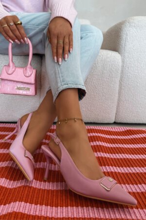 Sieviešu rozā sandales ar papēžiem un dekoratīviem elementiem Lurella