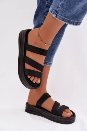 Materiāls Sieviešu platforma sandales ar siksnām Melna Liorine