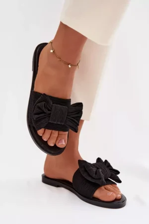 Sieviešu plakanas papēžu čības ar lenti, melnas Amivelle