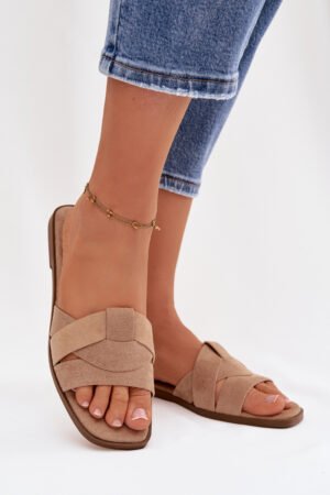 Sieviešu plakanās sandales ar siksnām Eco Suede Beige Florane