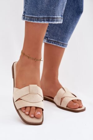 Sieviešu plakanās sandales ar siksnām Eco Suede gaiši smilškrāsas Florane