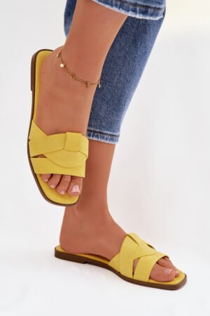Sieviešu plakanas dzeltenas čības ar siksnām Eko Suede Florane