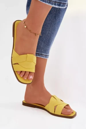 Sieviešu plakanas dzeltenas čības ar siksnām Eko Suede Florane
