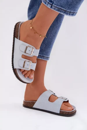 Sieviešu zilas čības ar sprādzēm Oliena