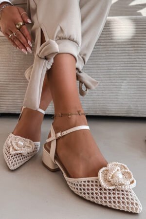 Sieviešu sandales ar dekoratīviem elementiem un blokveida papēdi, gaiši smilškrāsas Vionessa