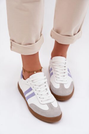 Zazoo N1068 Ādas zemas sieviešu sporta kurpes Balts-Zils