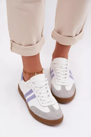 Zazoo N1068 Ādas zemas sieviešu sporta kurpes Balts-Zils