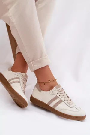 Zazoo N1068 Ādas zemas sieviešu sporta kurpes, smilškrāsas