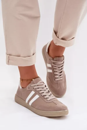 Zazoo N1068 Ādas zemas sieviešu sporta kurpes tumši smilškrāsas