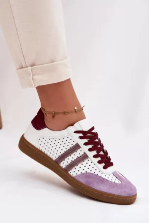 Ādas tīkla sieviešu sporta kurpes Zazoo N1318 Balts-Violets