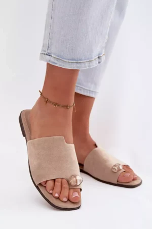 Sieviešu plakanas dekoratīvas detaļas ekoloģiskā zamšāda smilškrāsas čības Selavine